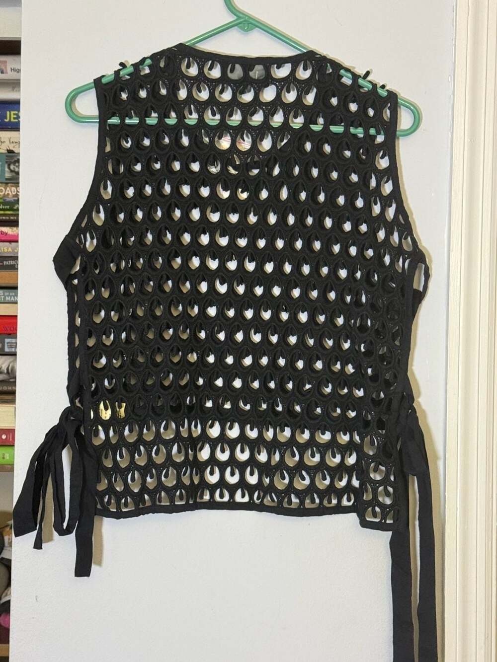 By Anthropologie One Size Black Beaded Laser Cut Sleeveless Vest One Size
